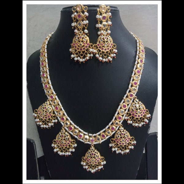 FS Collection Gold Plated Pota Stone Long Necklace Set