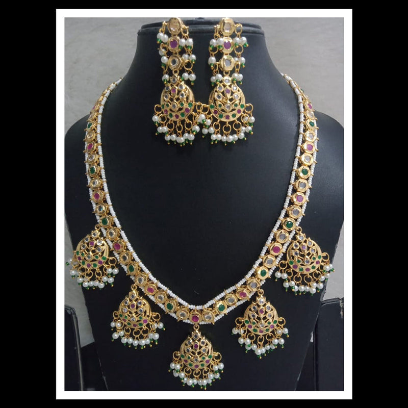 FS Collection Gold Plated Pota Stone Long Necklace Set