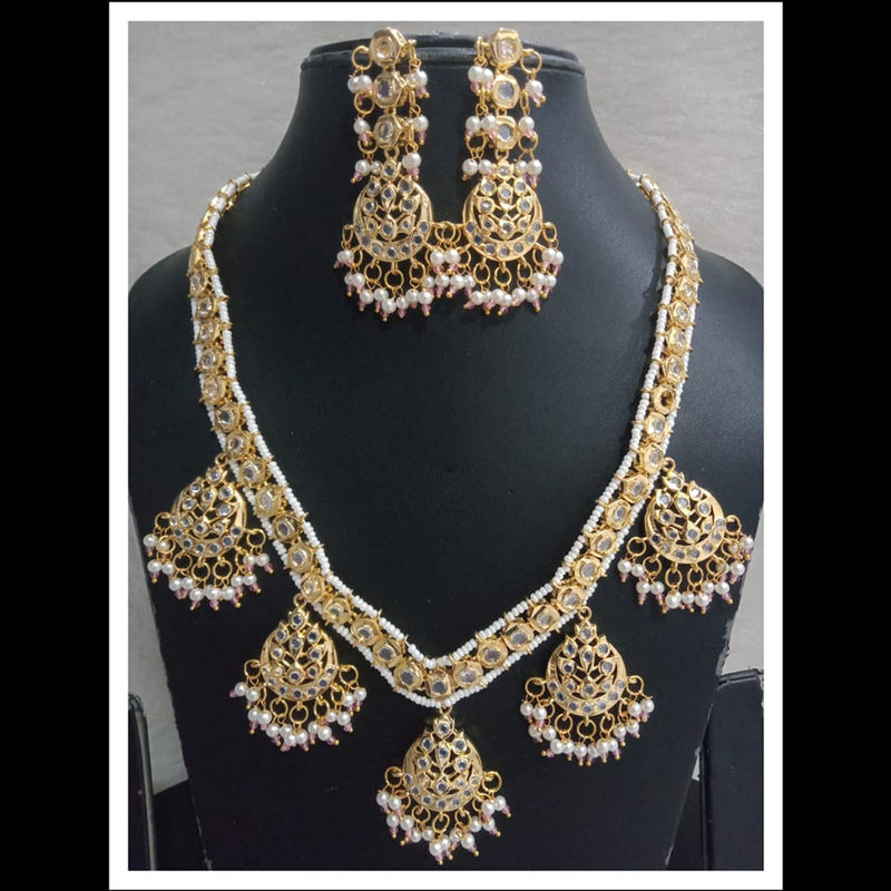 FS Collection Gold Plated Pota Stone Long Necklace Set