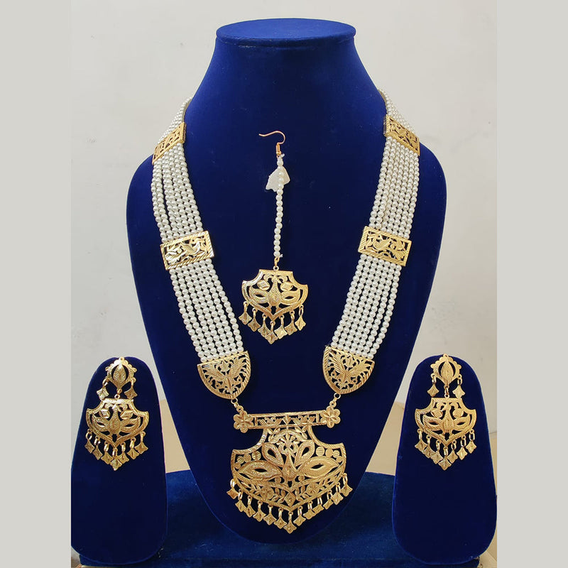 FS Collection Gold Plated Pearls Long Necklace Set