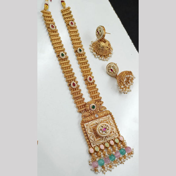 FS Collection Gold Plated Kundan Stone And Meenakari Long Necklace Set