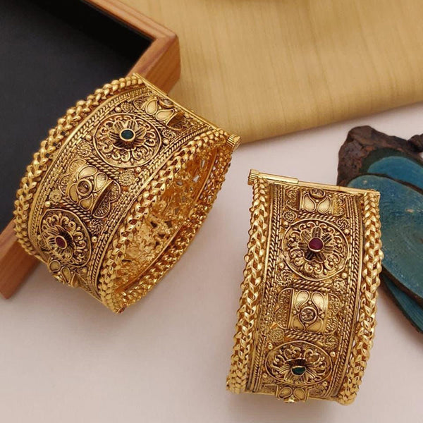 FS Collection Gold Plated Pota Stone Openable Bangle Set