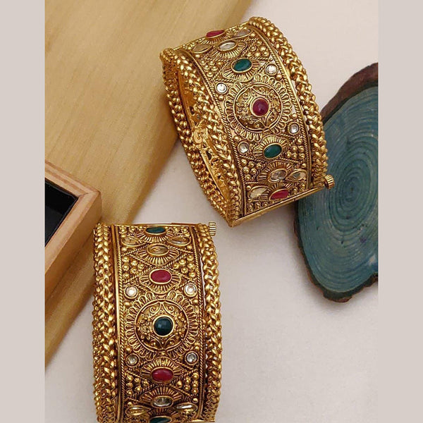 FS Collection Gold Plated Pota Stone Openable Bangle Set