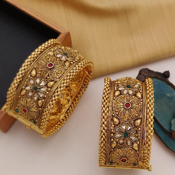 FS Collection Gold Plated Pota Stone Openable Bangle Set