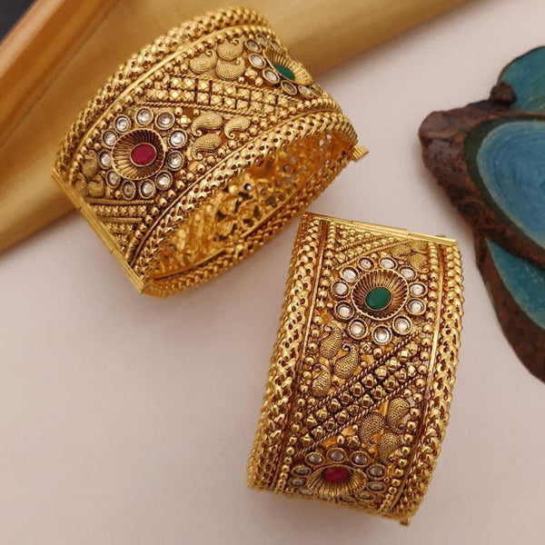 FS Collection Gold Plated Pota Stone Openable Bangle Set