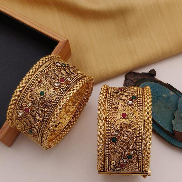 FS Collection Gold Plated Pota Stone Openable Bangle Set