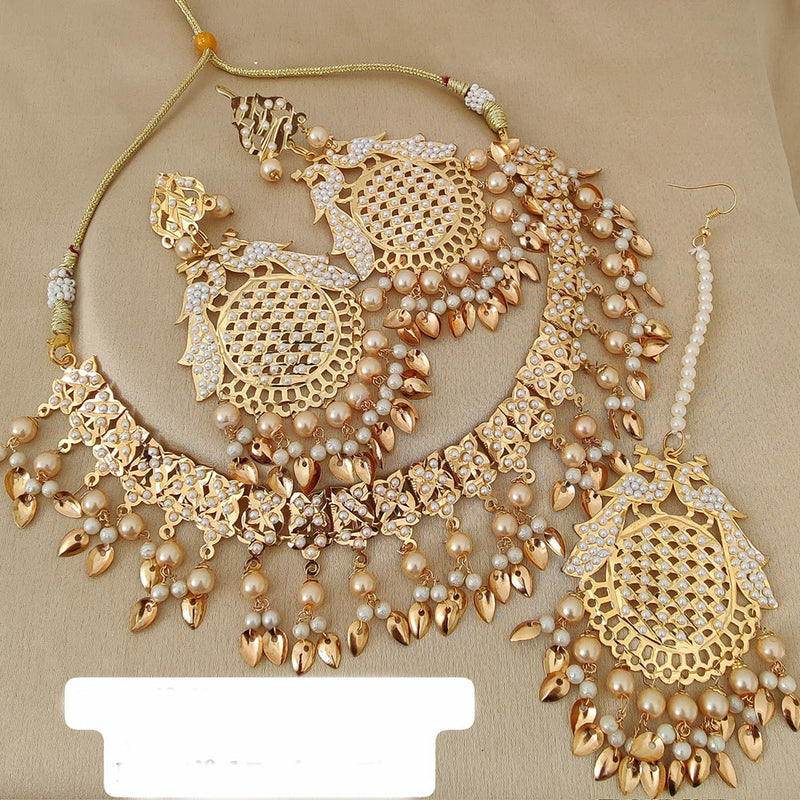 FS Collection Gold Plated Parrot Pearls Necklace Set