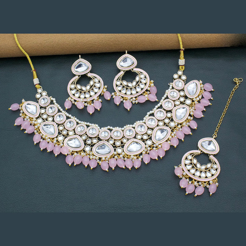 FS Collection Gold Plated Kundan Stone And Pearl Necklace Set