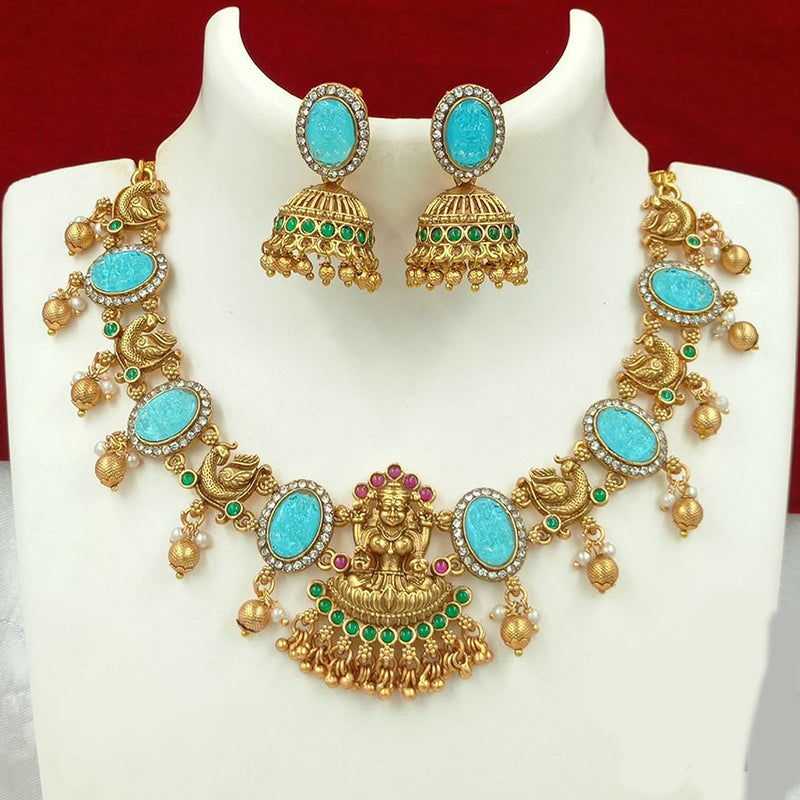 FS Collection Gold Plated Austrian Stone Temple Necklace Set