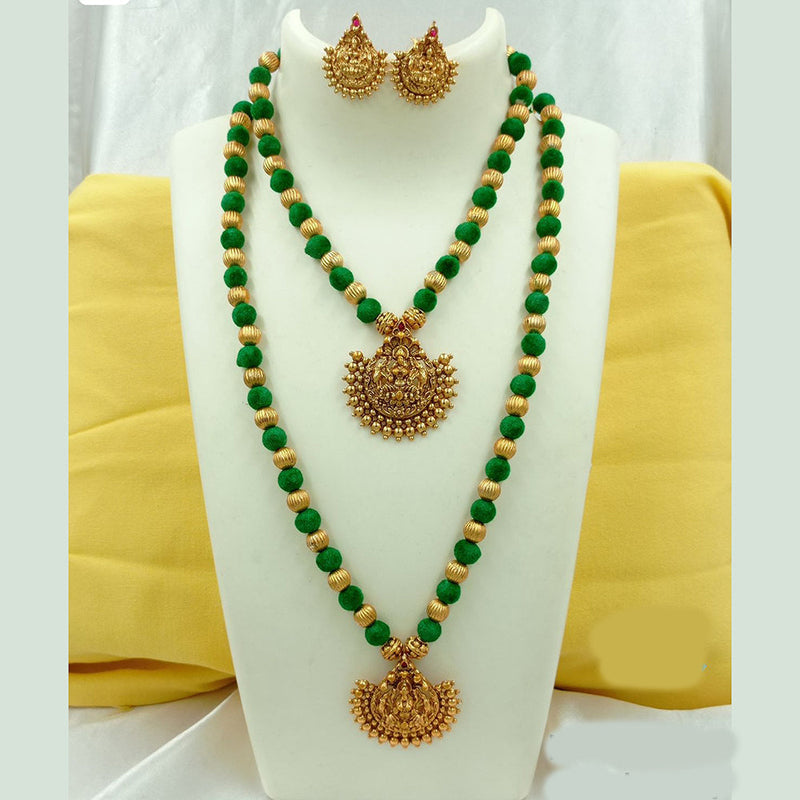 FS Collection Gold Plated Temple And Beads Double Necklace Set