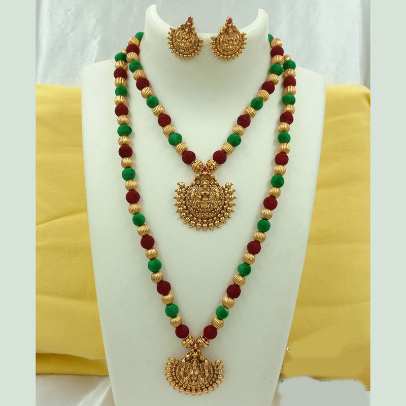 FS Collection Gold Plated Temple And Beads Double Necklace Set