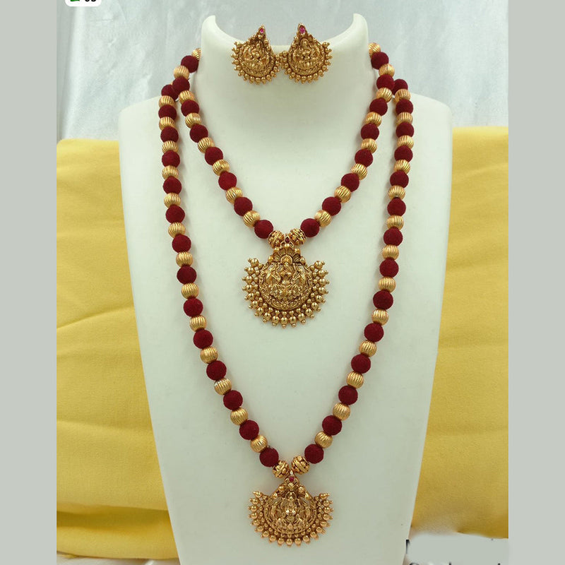 FS Collection Gold Plated Temple And Beads Double Necklace Set