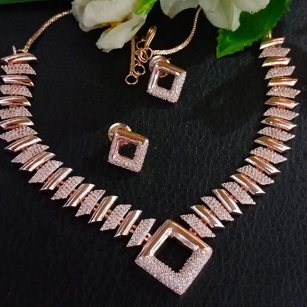 FS Collection Rose Gold Plated AD Stone Necklace Set