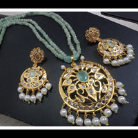 FS Collection Gold Plated Austrian Stone And Pearls Long Necklace Set