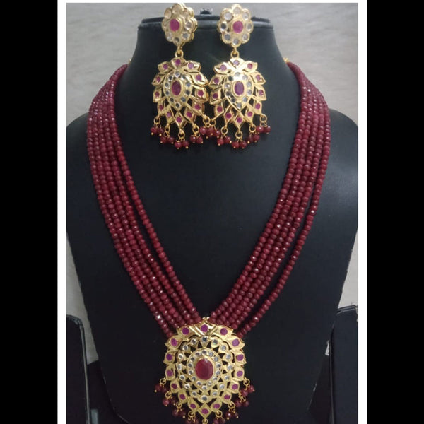 FS Collection Gold Plated Austrian Stone And Pearls Long Necklace Set