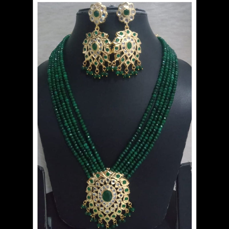 FS Collection Gold Plated Austrian Stone And Pearls Long Necklace Set