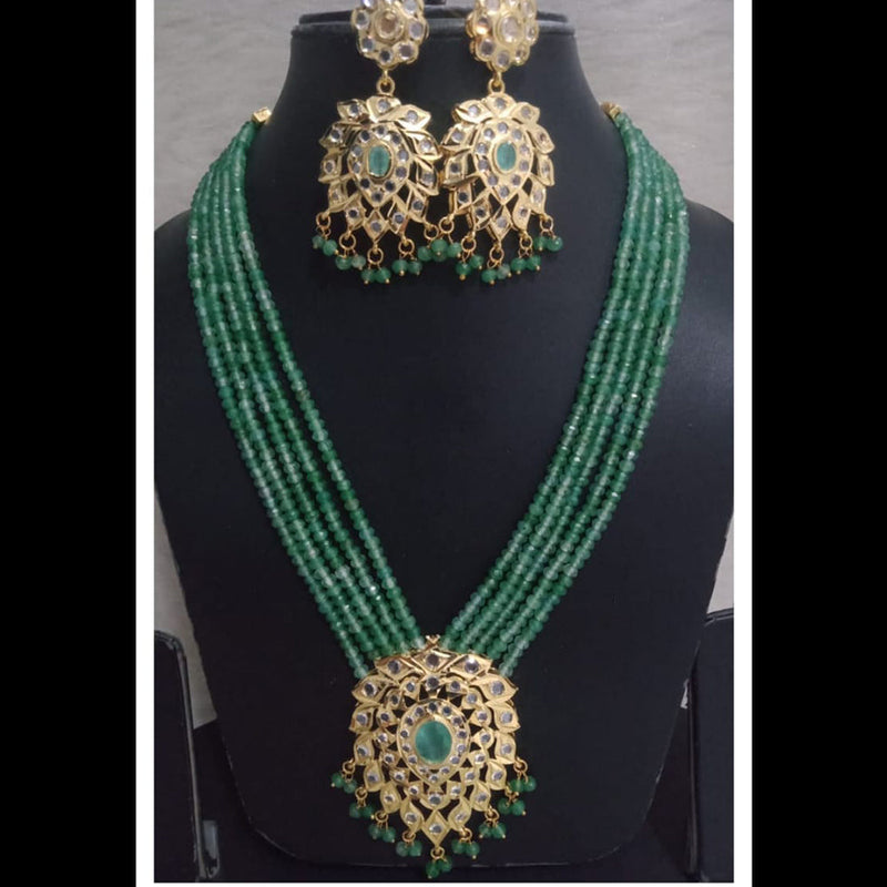 FS Collection Gold Plated Austrian Stone And Pearls Long Necklace Set