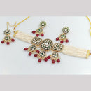 FS Collection Gold Plated Polki Kundan Stone And Pearls Choker Necklace Set