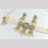 FS Collection Gold Plated Polki Kundan Stone And Pearls Choker Necklace Set