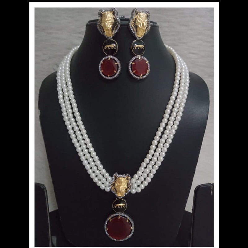 FS Collection 2 Tone Plated Sabyasachi Style AD Necklace Set