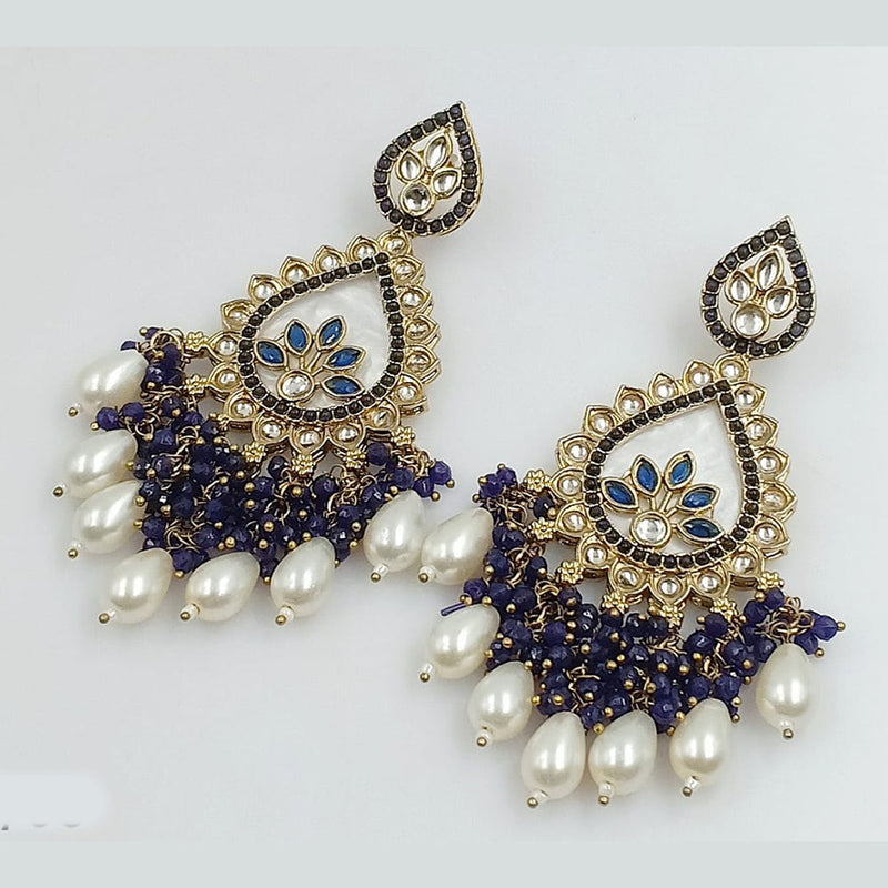 FS Collection Gold Plated Kundan Stone And Pearls Dangler Earrings