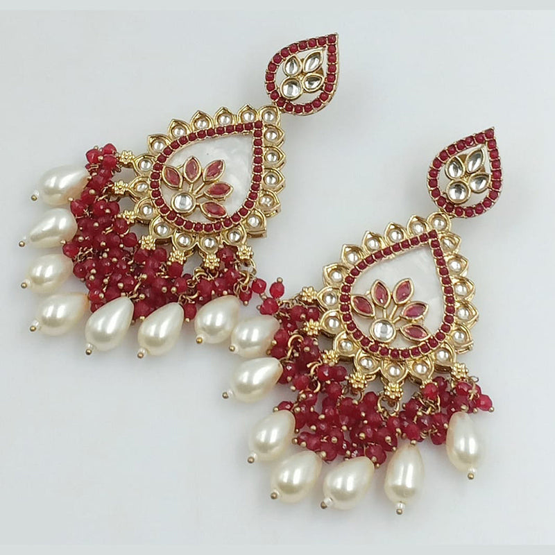 FS Collection Gold Plated Kundan Stone And Pearls Dangler Earrings