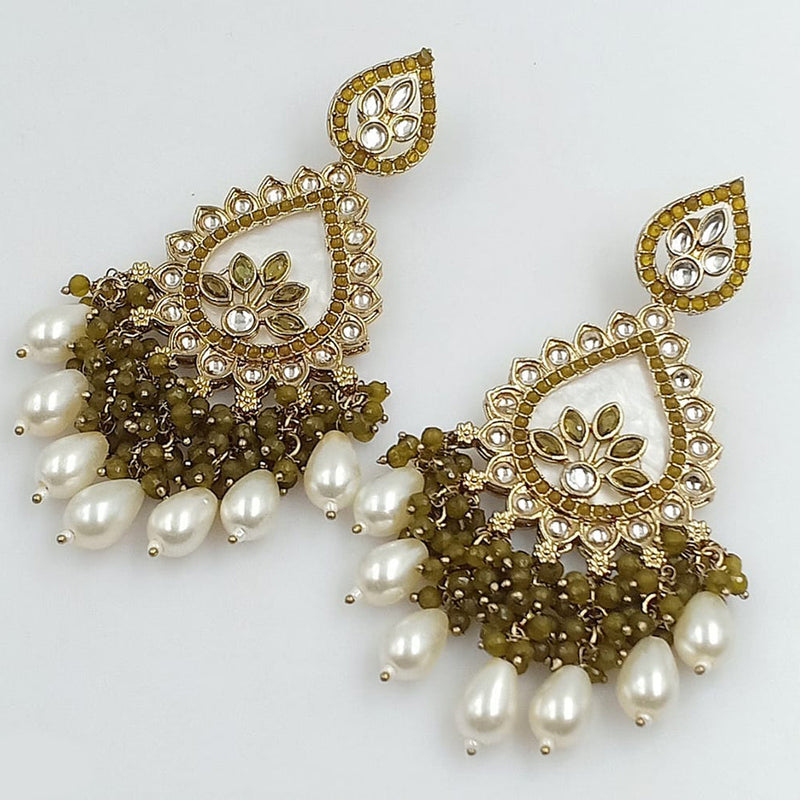 FS Collection Gold Plated Kundan Stone And Pearls Dangler Earrings