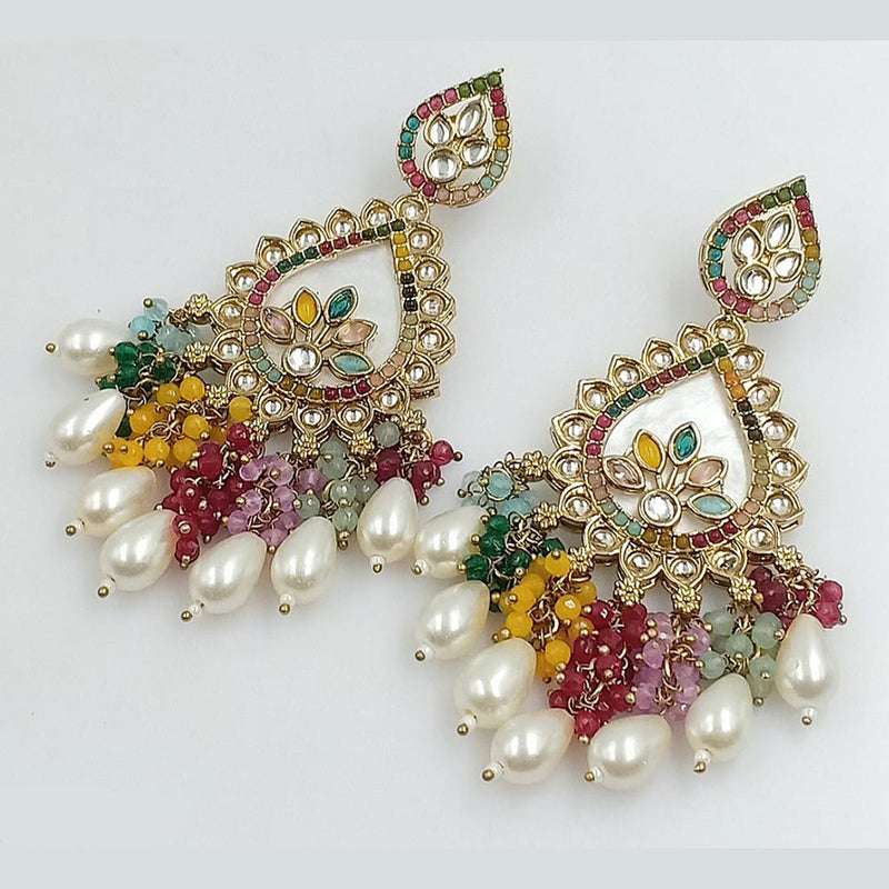 FS Collection Gold Plated Kundan Stone And Pearls Dangler Earrings