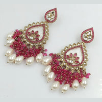 FS Collection Gold Plated Kundan Stone And Pearls Dangler Earrings