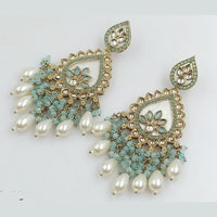 FS Collection Gold Plated Kundan Stone And Pearls Dangler Earrings