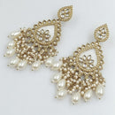 FS Collection Gold Plated Kundan Stone And Pearls Dangler Earrings