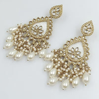 FS Collection Gold Plated Kundan Stone And Pearls Dangler Earrings