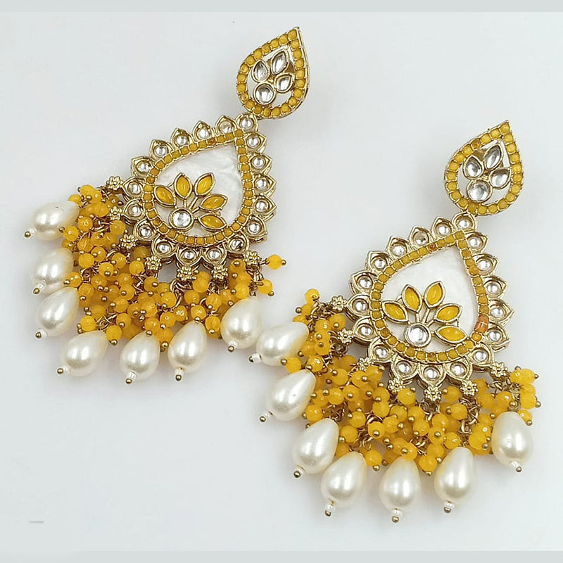 FS Collection Gold Plated Kundan Stone And Pearls Dangler Earrings