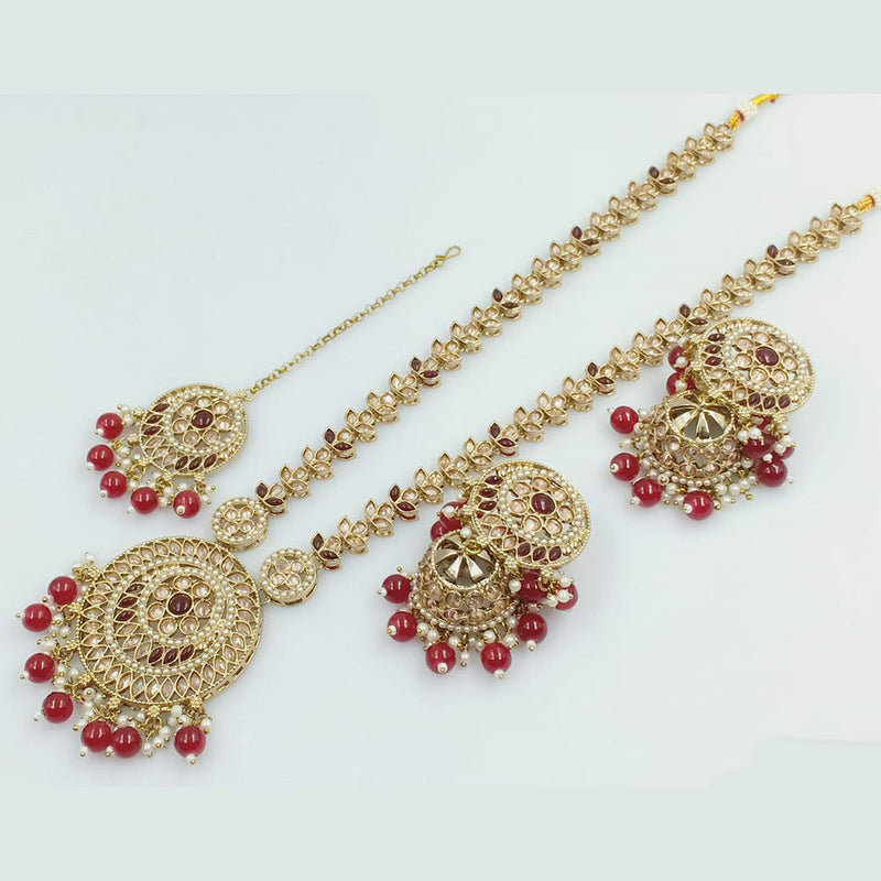 FS Collection Gold Plated Crystal Stone And Pearls Long Necklace Set