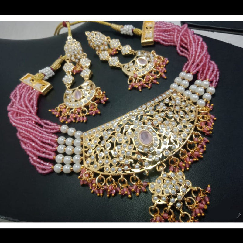 FS Collection Gold Plated Austrian Stone And Pearls Choker Necklace Set