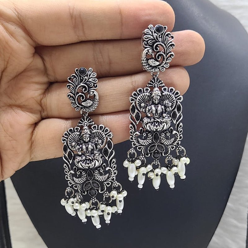 FS Collection Oxidised Plated Crystal Stone Temple Dangler Earrings