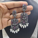 FS Collection Oxidised Plated Crystal Stone Temple Dangler Earrings