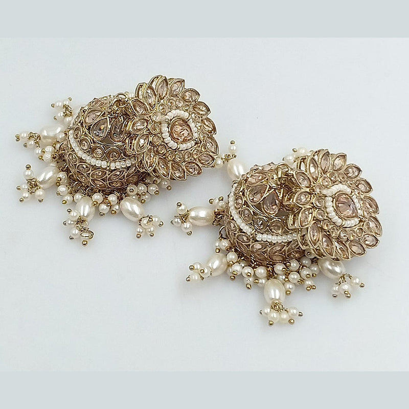 FS Collection Gold Plated Crystal Stone And Pearls Jhumki