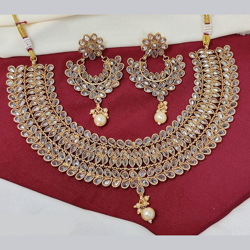 FS Collection Gold Plated Crystal Stone And Pearls Necklace Set