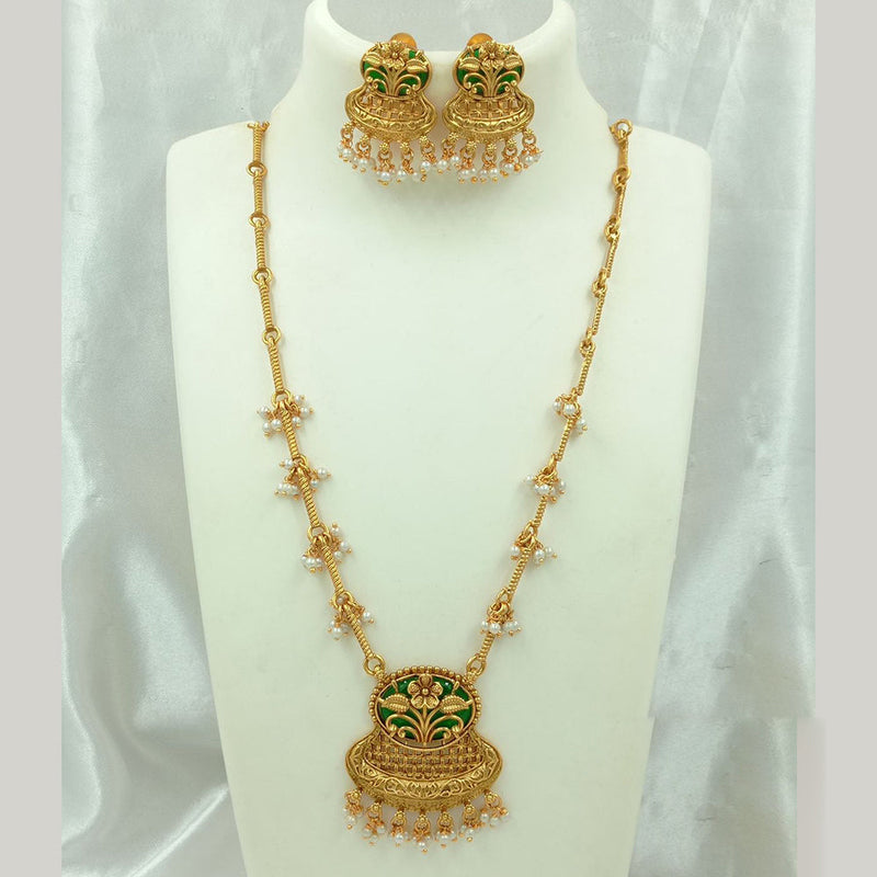 FS Collection Gold Plated Pearl Long Necklace Set