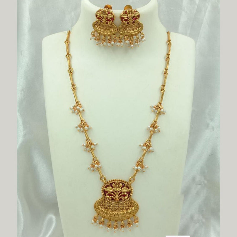 FS Collection Gold Plated Pearl Long Necklace Set