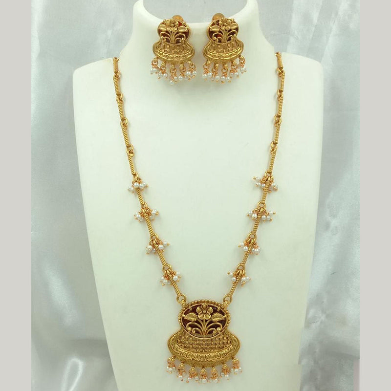 FS Collection Gold Plated Pearl Long Necklace Set