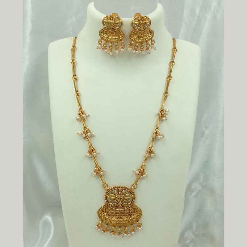 FS Collection Gold Plated Pearl Long Necklace Set