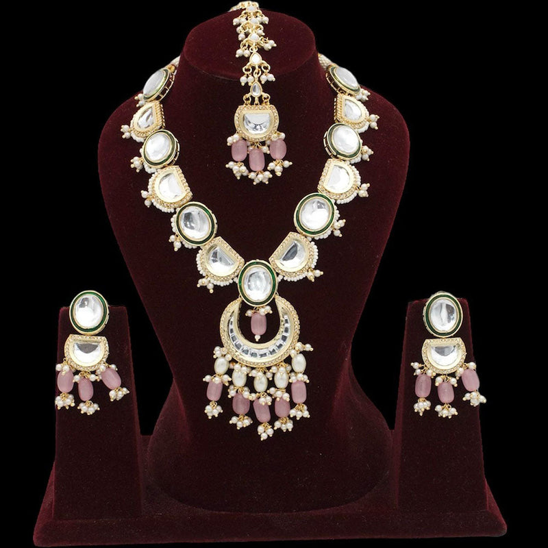 FS Collection Gold Plated Kundan Stone And Pearls Necklace Set