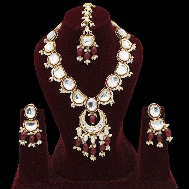 FS Collection Gold Plated Kundan Stone And Pearls Necklace Set