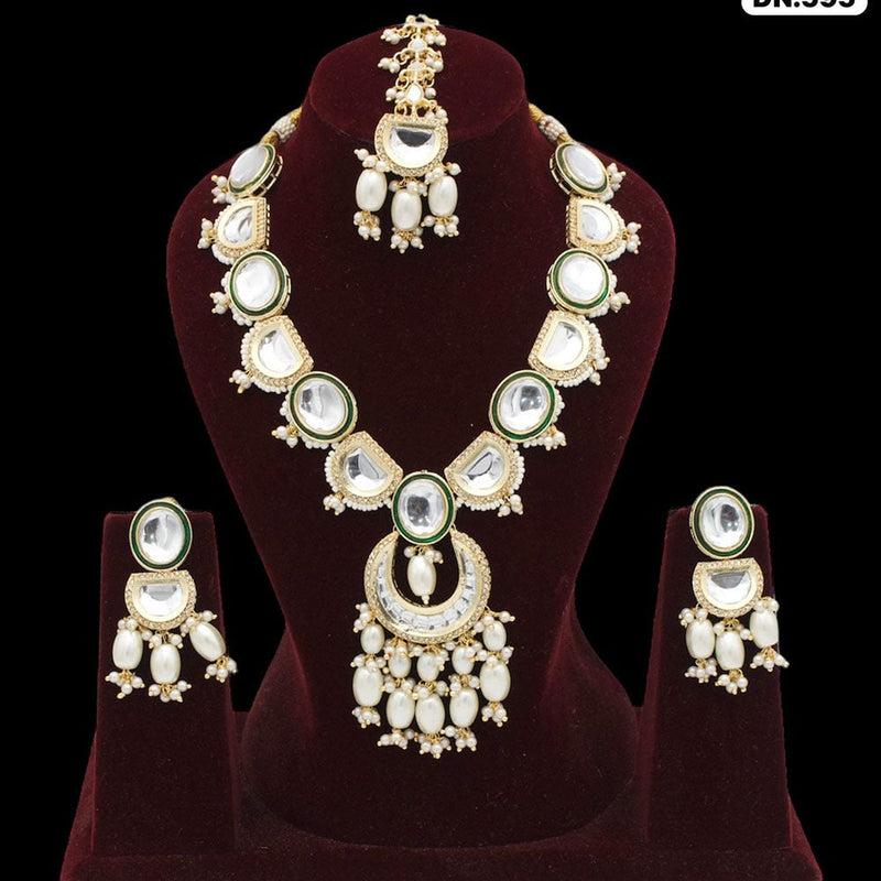 FS Collection Gold Plated Kundan Stone And Pearls Necklace Set