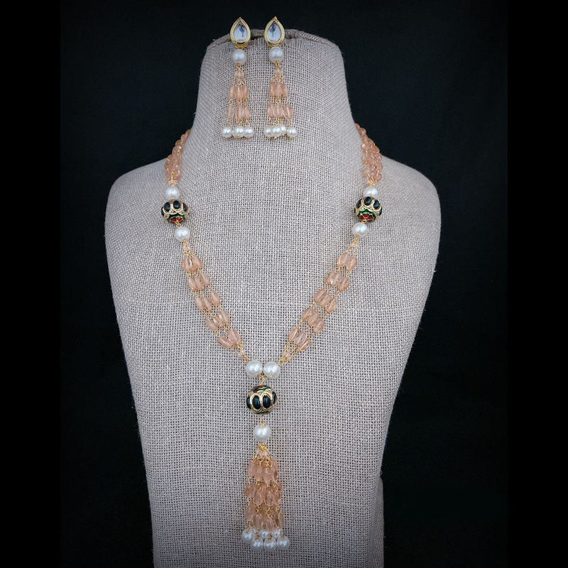 FS Collection Gold Plated Kundan Stone And Pearls Necklace Set