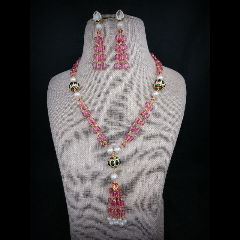 FS Collection Gold Plated Kundan Stone And Pearls Necklace Set