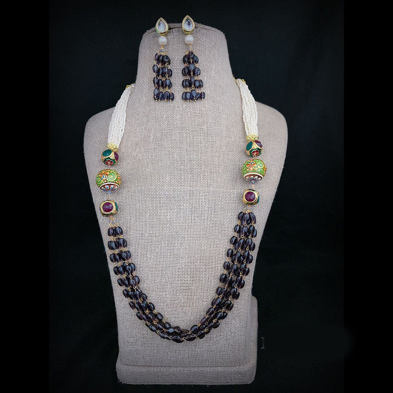 FS Collection Gold Plated Pearls Multi Layer Long Necklace Set