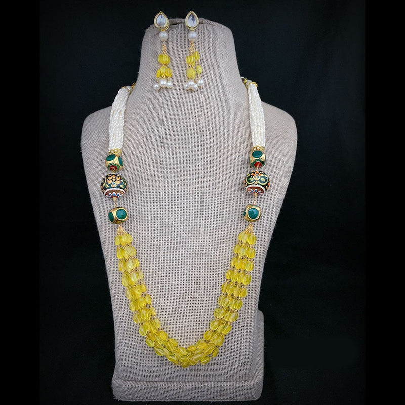 FS Collection Gold Plated Pearls Multi Layer Long Necklace Set